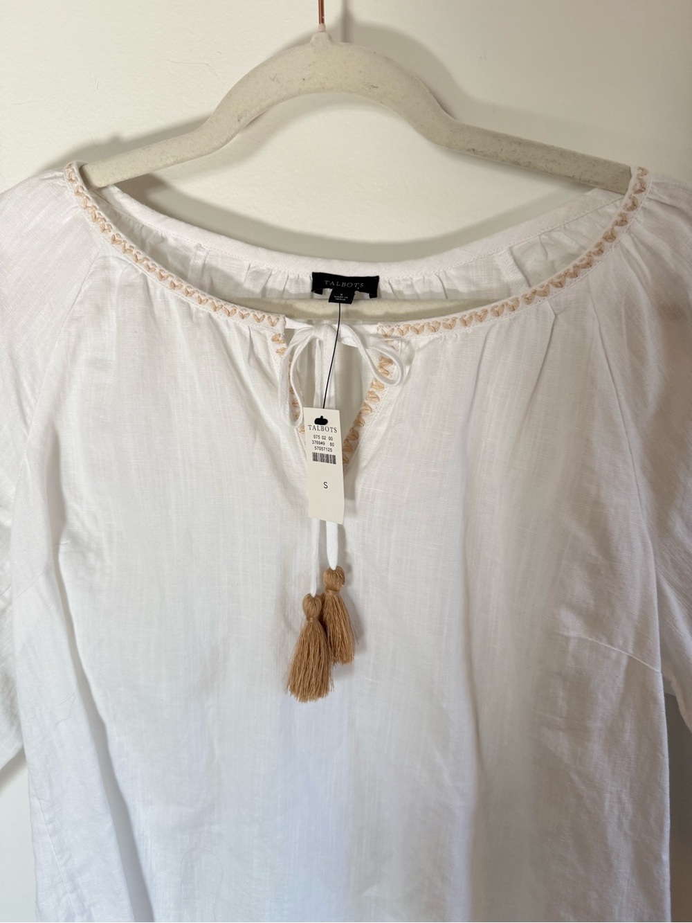 Talbots • NWT Palm Embellished Linen Cotton Pullover Blouse Beachy Size Coastal - Picture 4 of 12